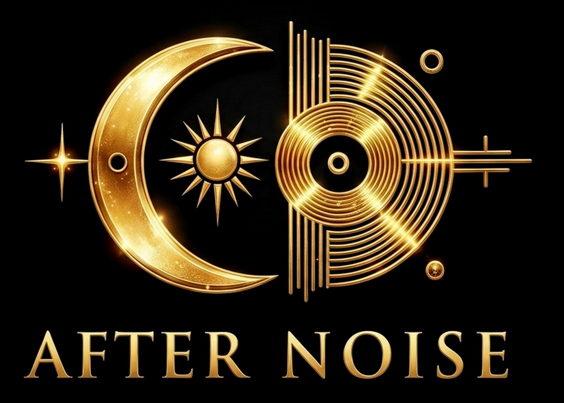 Logo After Noise, une lune, un soleil et un disque vinyle dorés